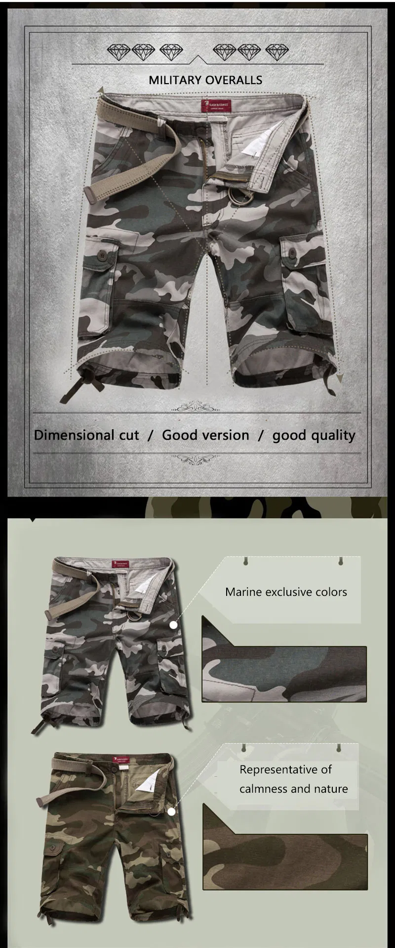 Men Camouflage Summer Combat Tactical Multi-Pocket Cargo Shorts