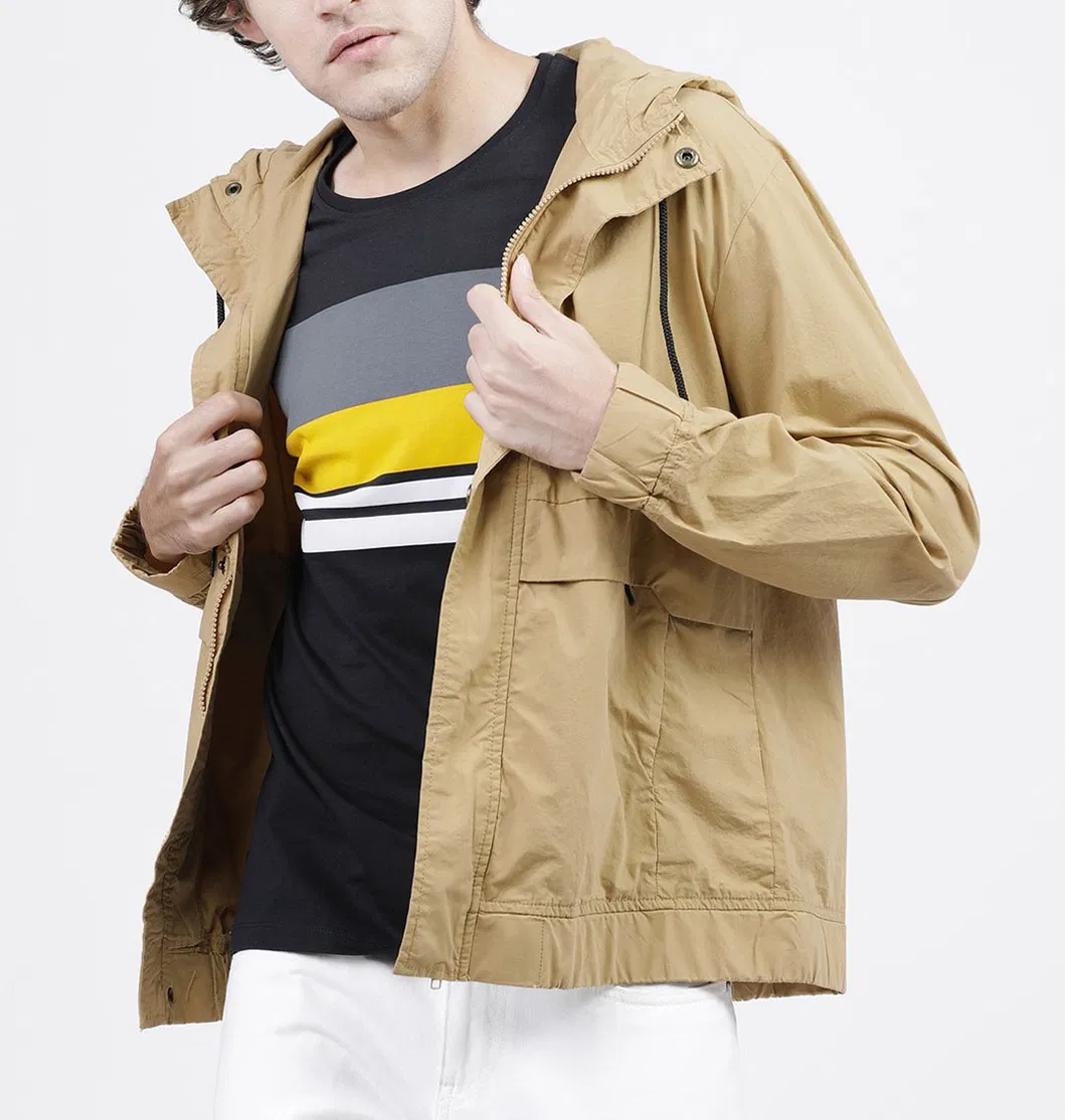 Men Khaki Solid Tailored Jacket Outdoor Breathable Casual Windbreaker Wind-Proof