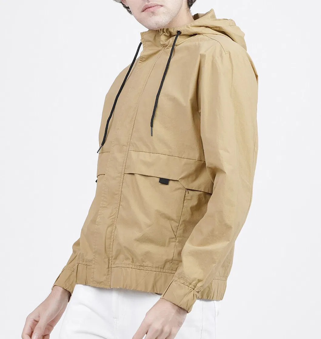 Men Khaki Solid Tailored Jacket Outdoor Breathable Casual Windbreaker Wind-Proof