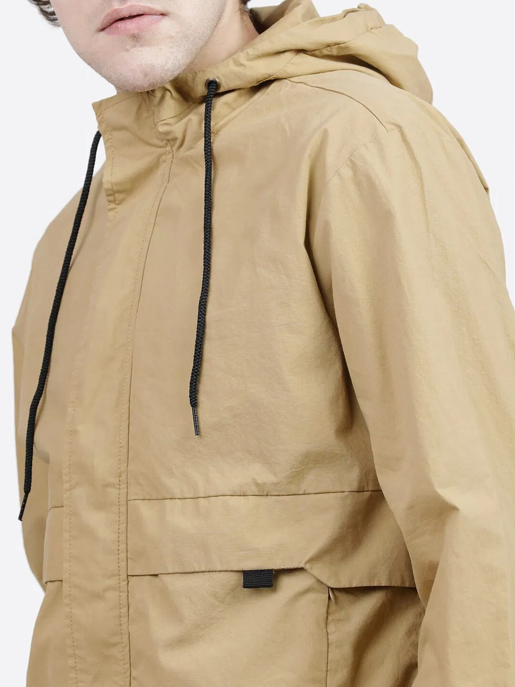 Men Khaki Solid Tailored Jacket Outdoor Breathable Casual Windbreaker Wind-Proof