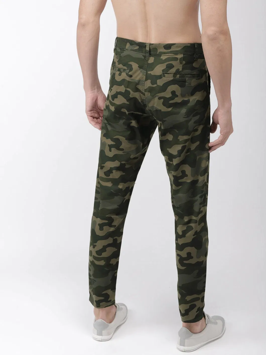 Men Olive Green Tapered Fit Camouflage Print Chinos Outdoor Weart Workpants