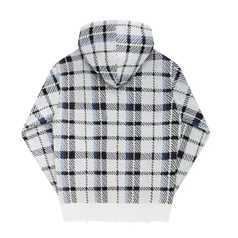 Men′s Casual Pullover Hoodies Classic Twill Plaid Jacquard Hooded Sweatshirt Hoody with Kanga Pocket