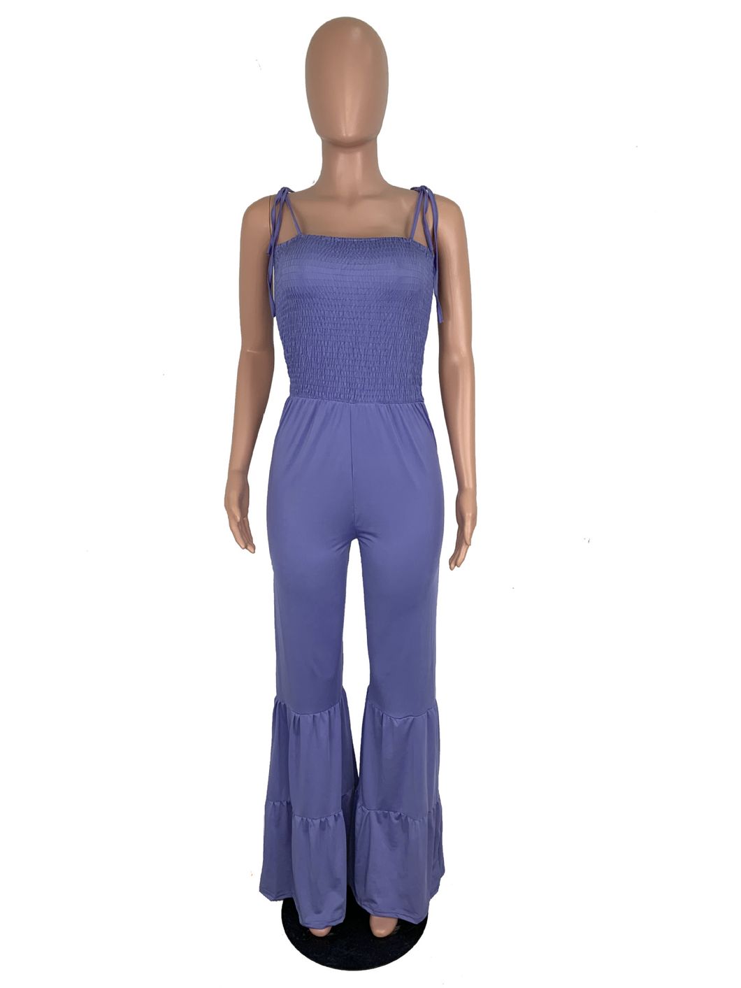 New Arrival 100% Cotton Spaghetti Strap Flare Pants Jumpsuit for Women Girls Party Daily Wear