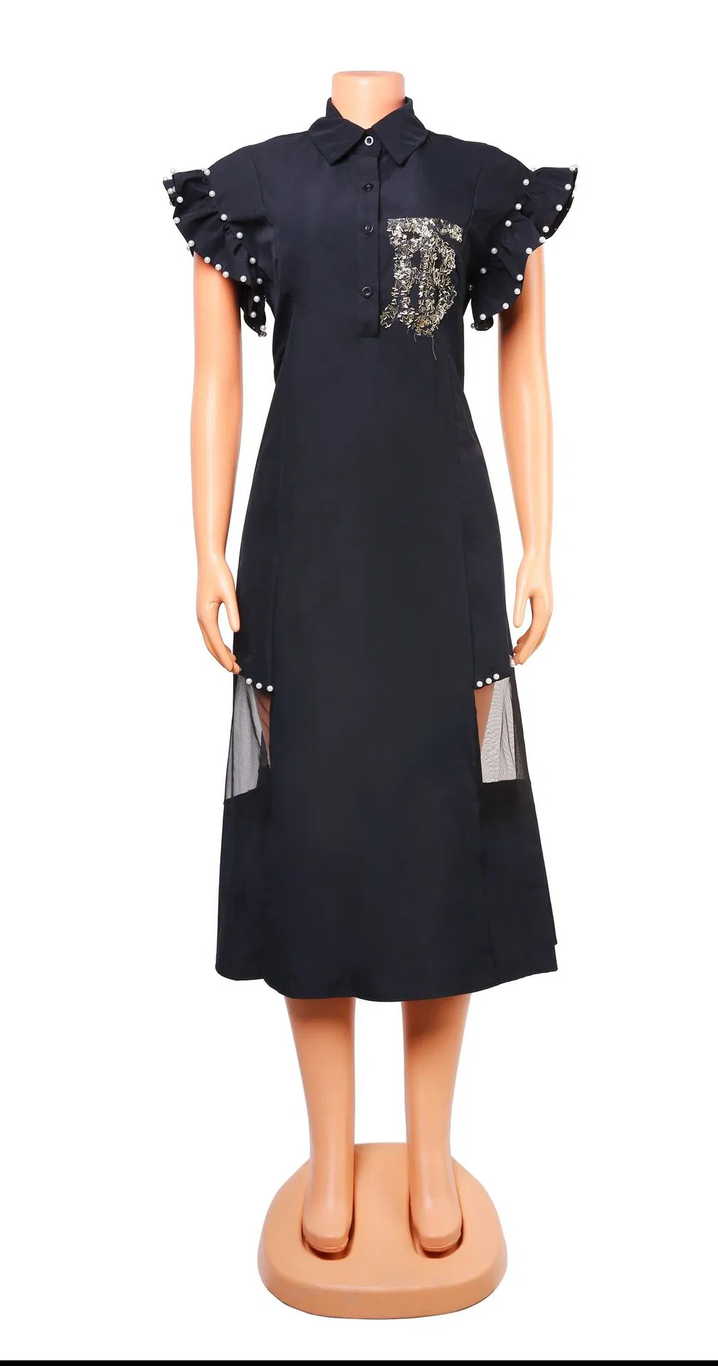 New Beaded Ruffle Dress Women Shirt Dresses Lady Shirt Dresses