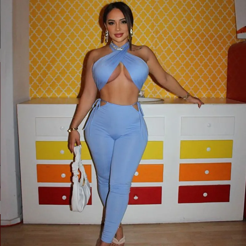 New Outfits for Woman Tight Tops Pants Outfits Two Piece Set Women Clothing Female Crop Top and Trouser