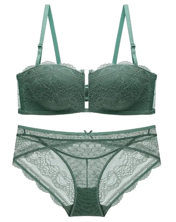 New Style Retro Wireless Lace Thin Comfortable French Sexy Bra Set with 4-Corner Cup