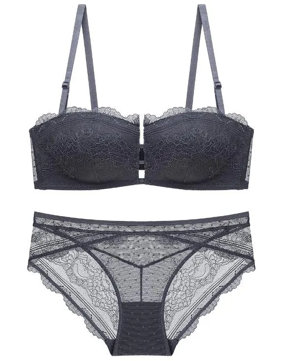 New Style Retro Wireless Lace Thin Comfortable French Sexy Bra Set with 4-Corner Cup
