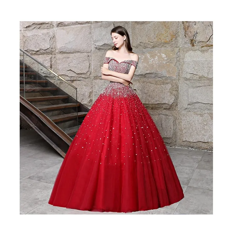 off-Shoulder Red Slim Simple Grace Wedding Dress