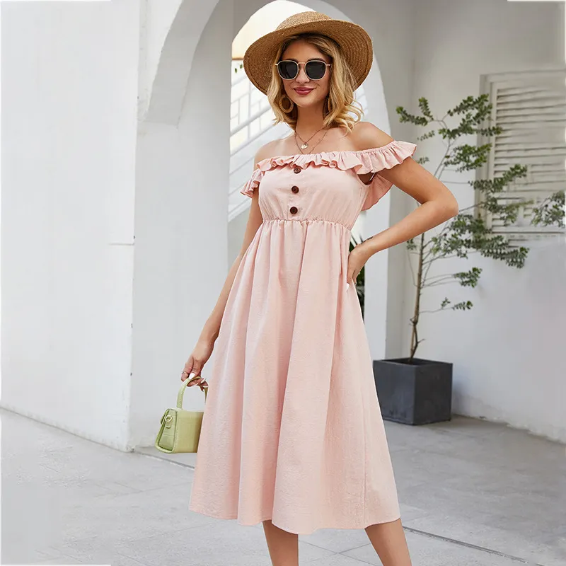 off Shoulder Viscose Cotton Pink Ruffles Strapless Beading Lace Prom Cocktail Dresses