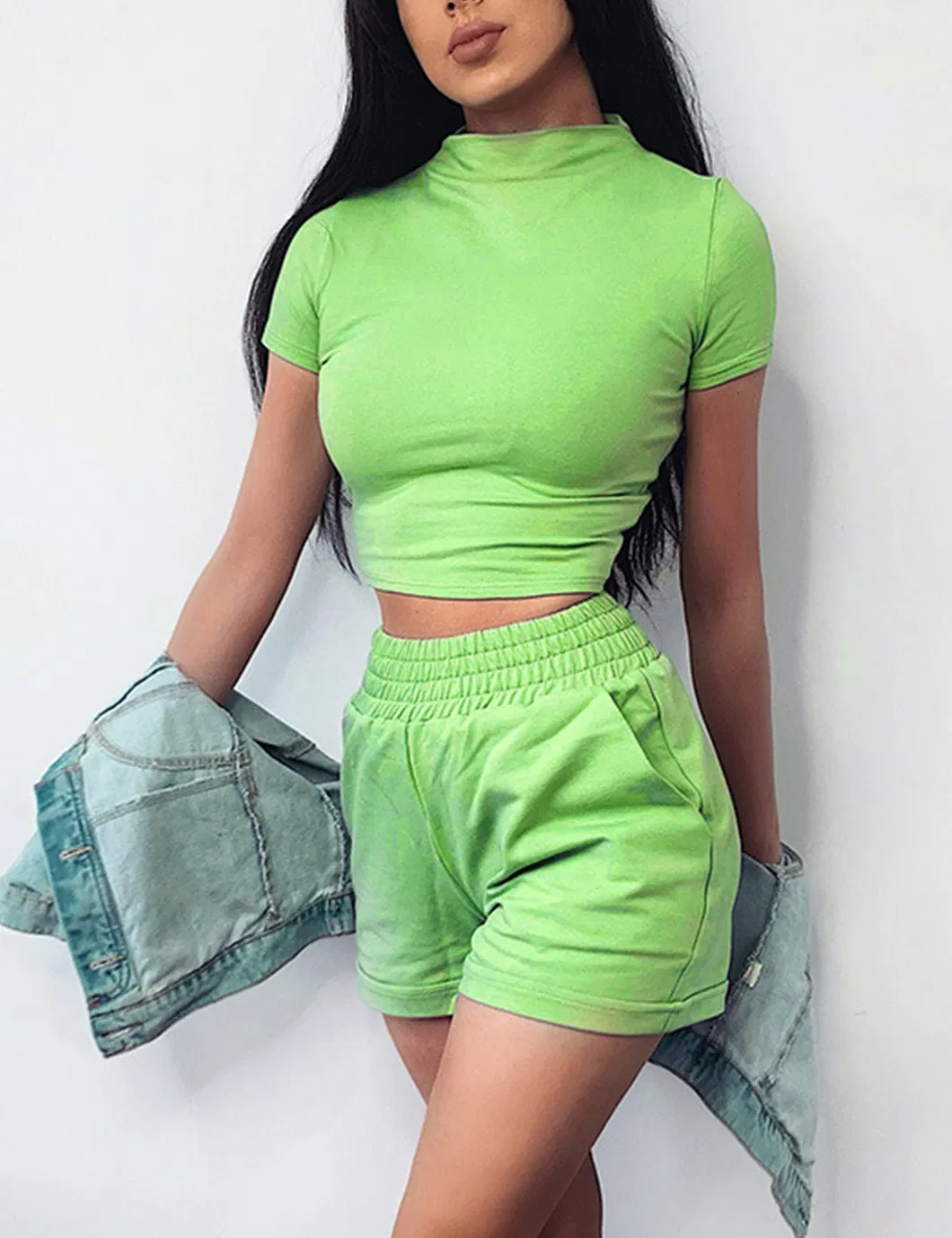 Shangyan Womens 2-Piece Crewneck Tops Cuffed Shorts Outfits Bodycon Sets Suit