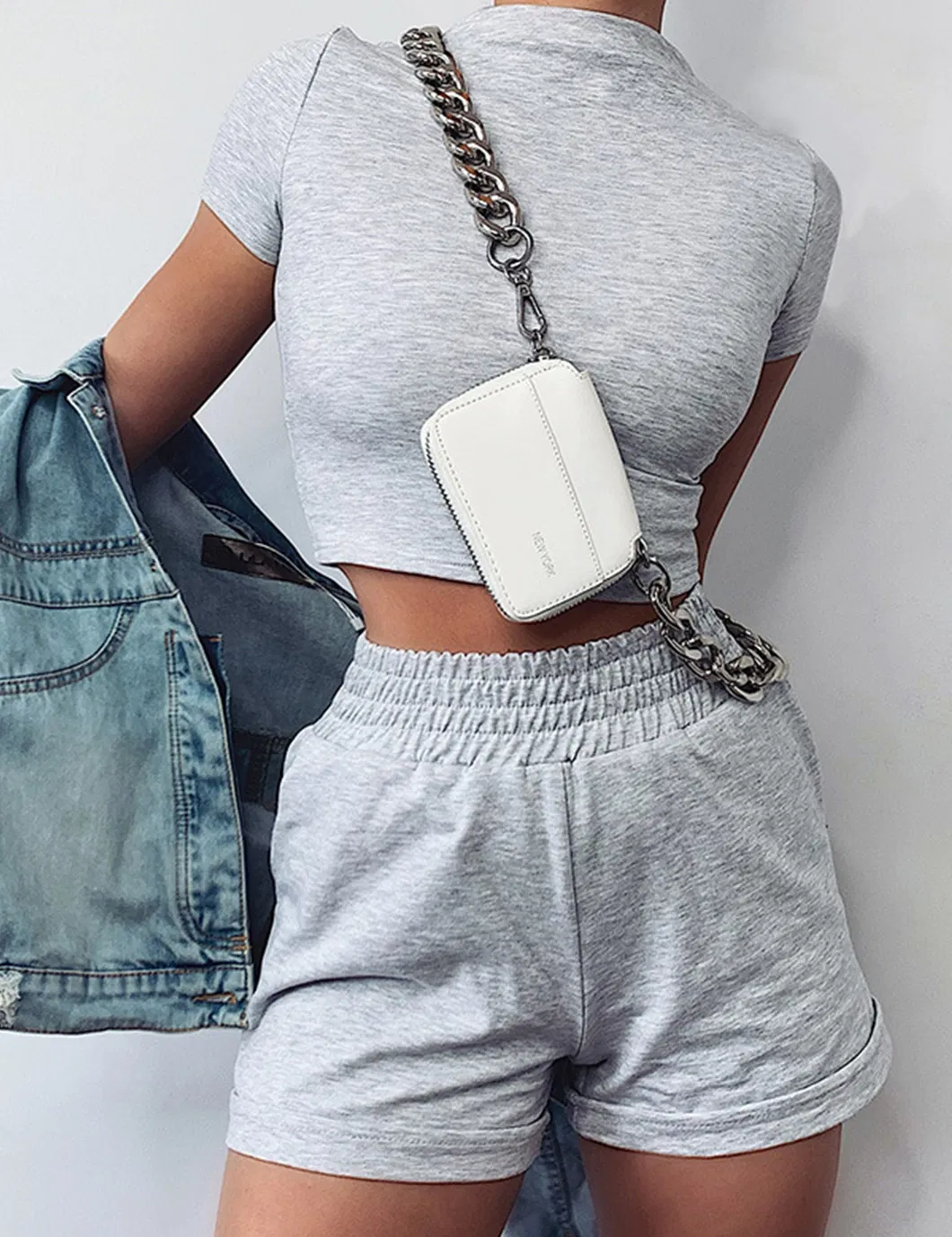 Shangyan Womens 2-Piece Crewneck Tops Cuffed Shorts Outfits Bodycon Suit Sports Wear