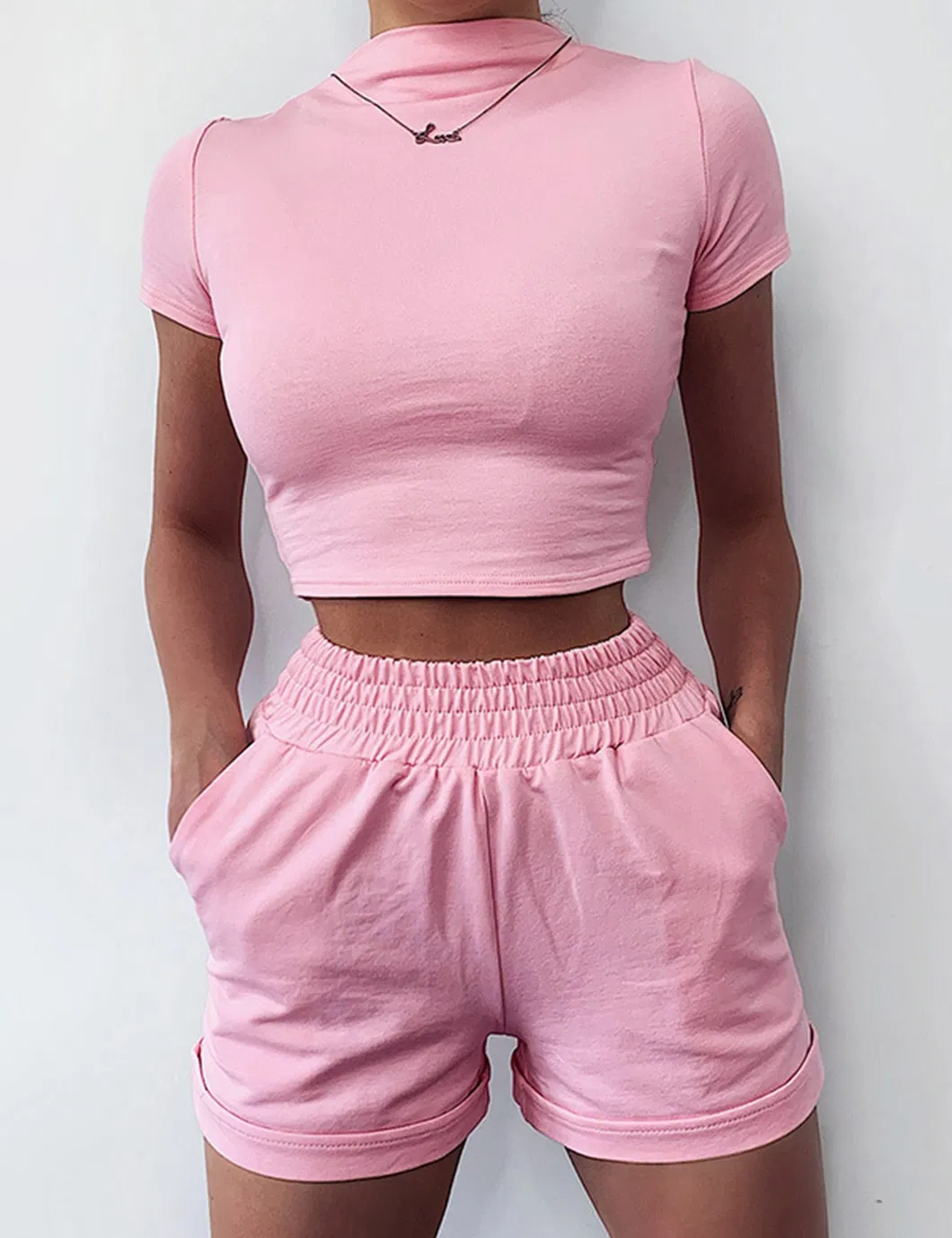 Shangyan Womens 2-Piece Crewneck Tops Cuffed Shorts Outfits Bodycon Suit Sports Wear