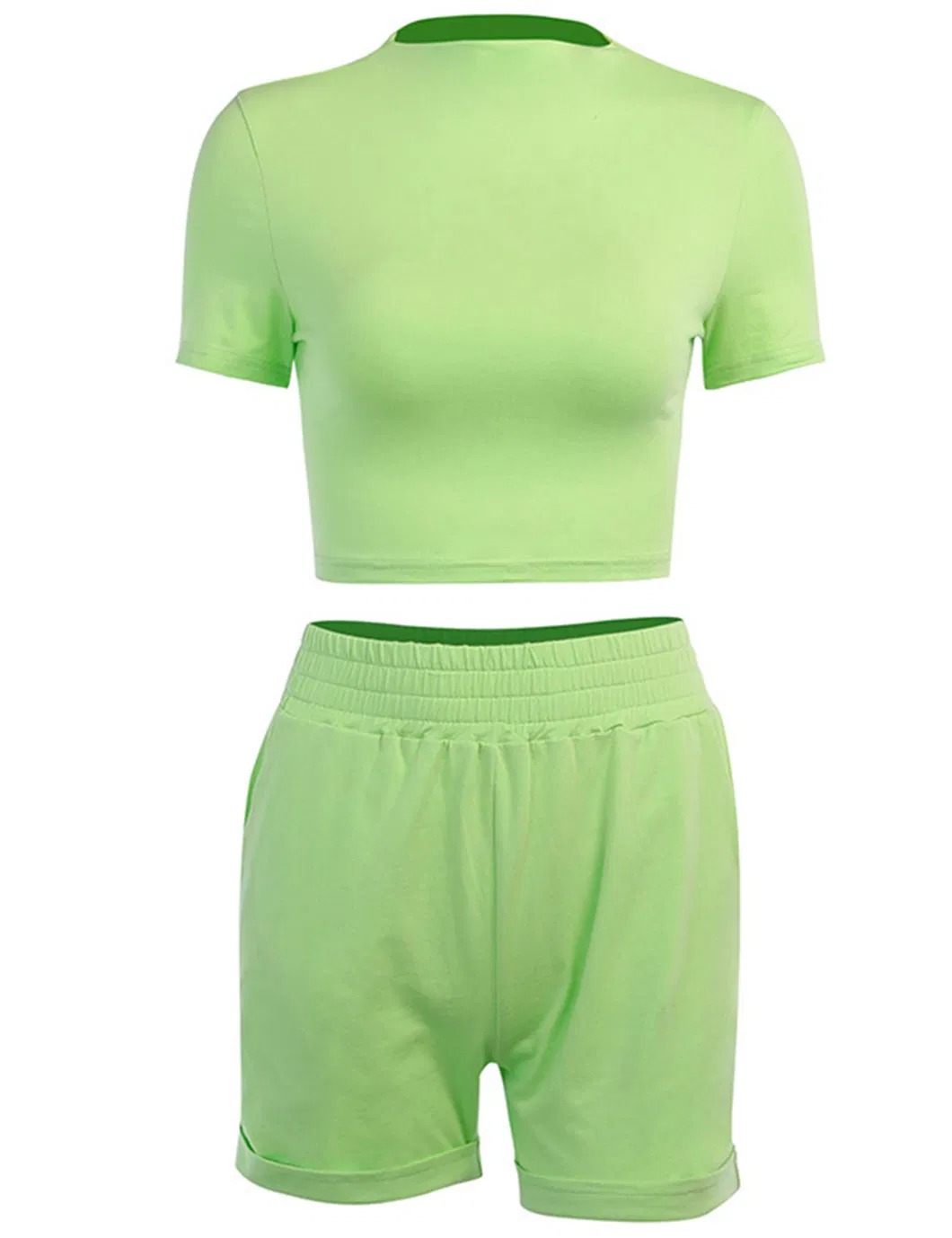 Shangyan Womens 2-Piece Crewneck Tops Cuffed Shorts Outfits Bodycon Suit Sports Wear