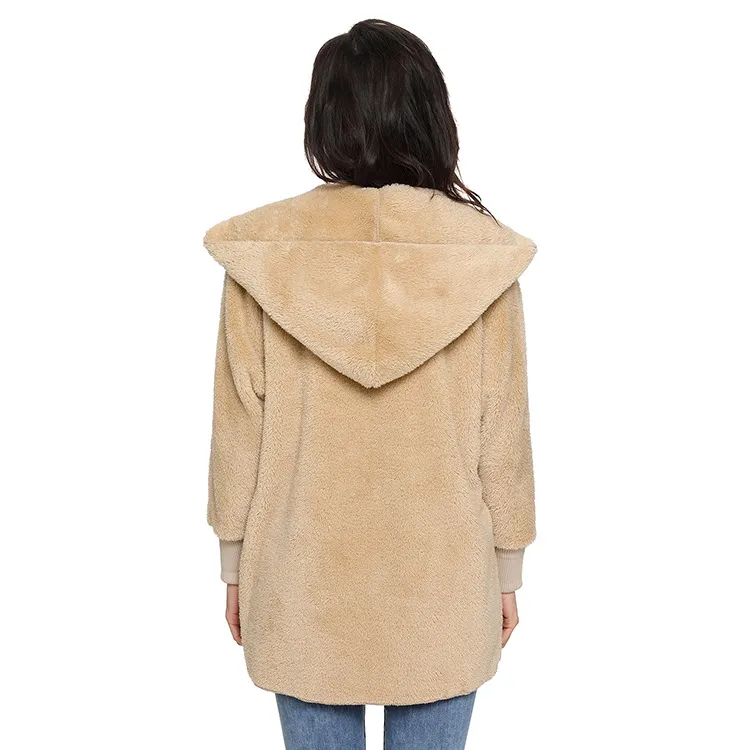 Shangyan Womens Open Front Hooded Long Sleeve Cardigan Fleece Outwear with Pocket