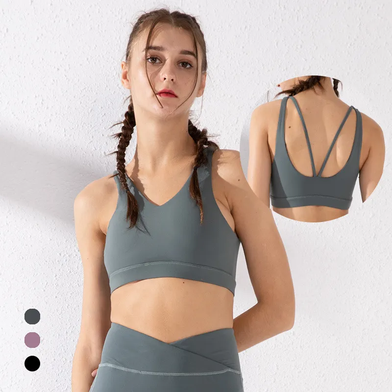 Shockproof Sports Underwear Gym Vest Top Running Bra with Strappy Back