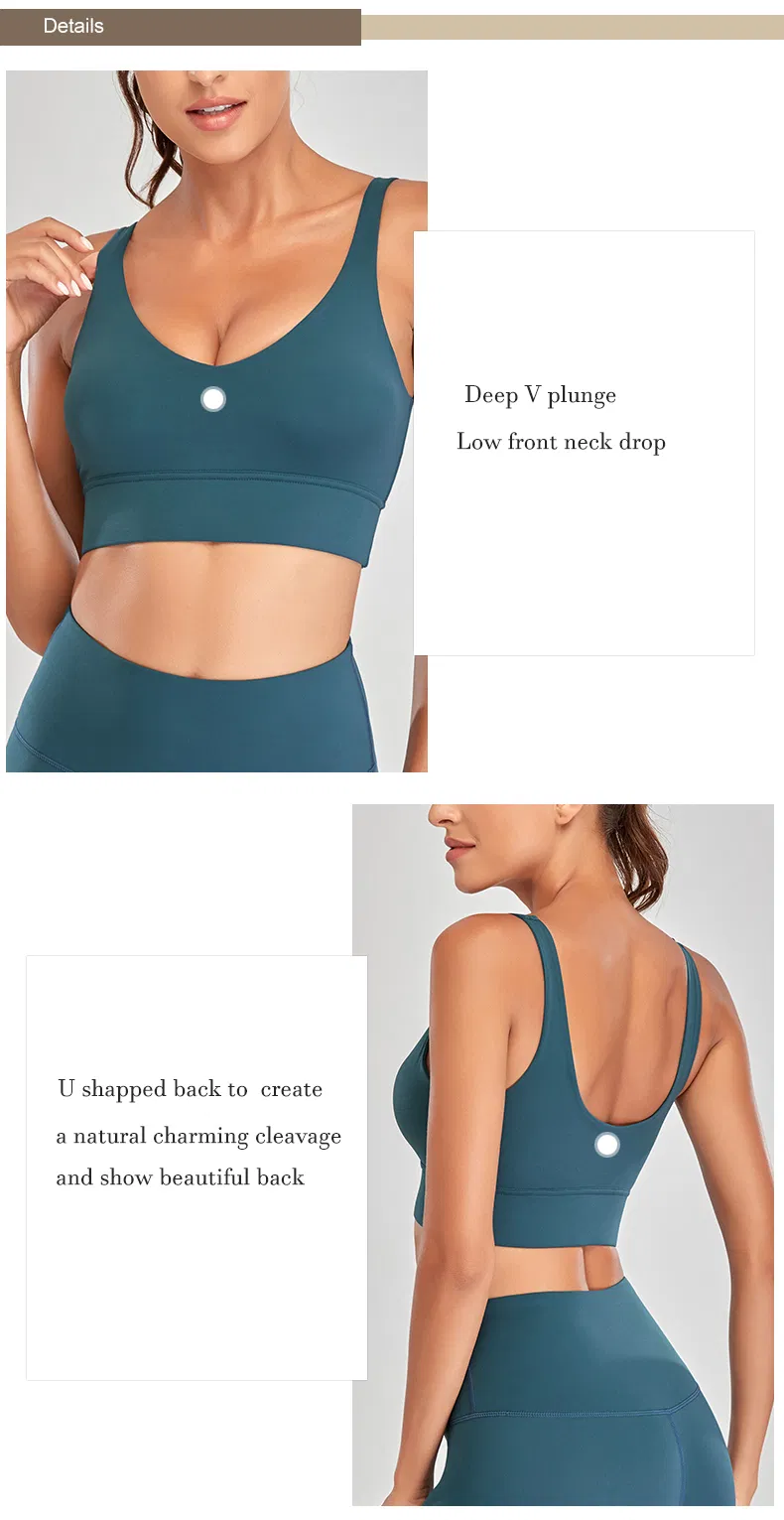 Skin-Fit Active Women′s Deep V Comfy Padded Yoga Gym Fitness Bra Tops for Women/Woman