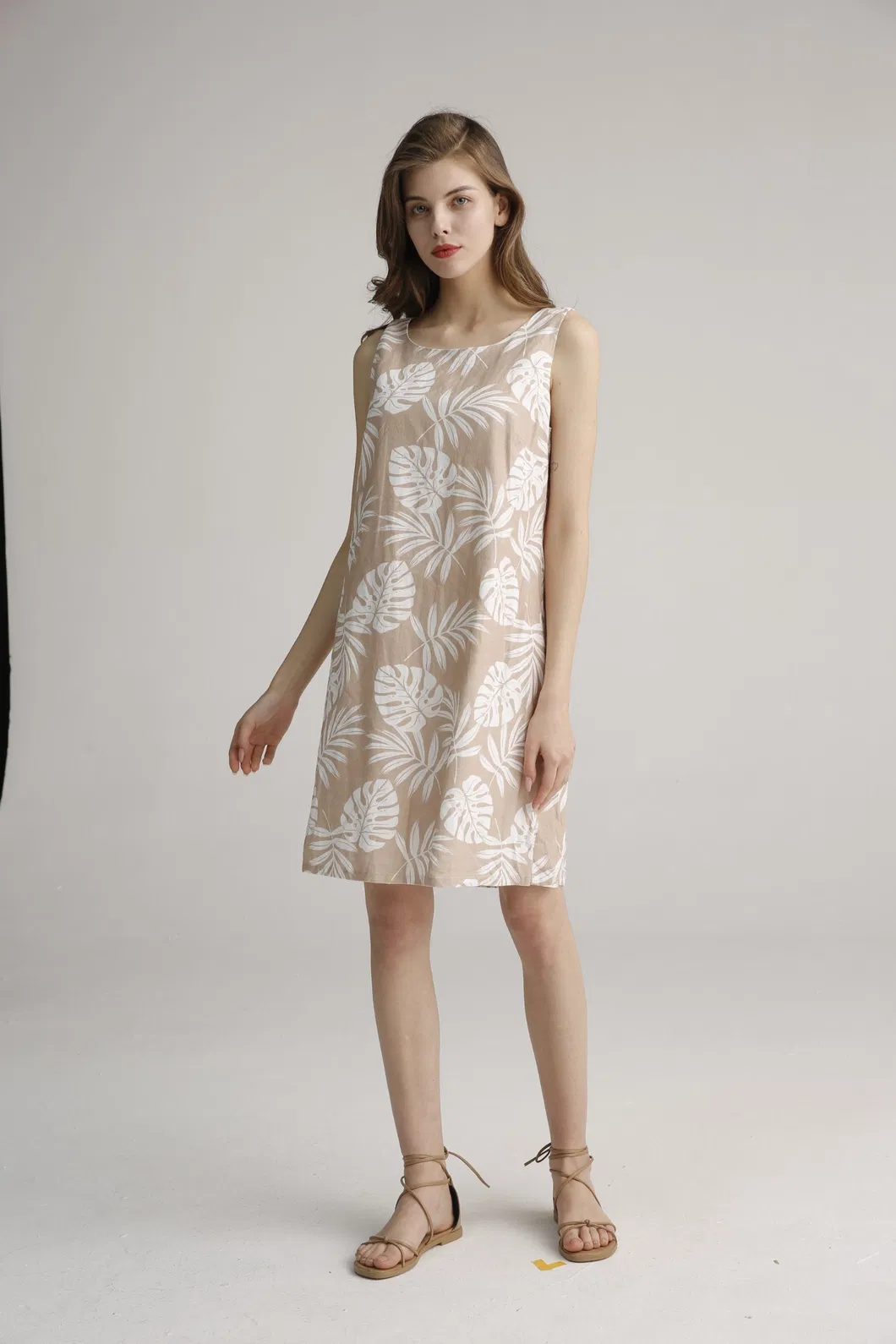 Slim Linen Visocse Ladies Dress Printing