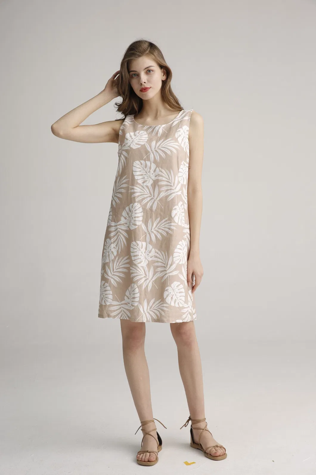 Slim Linen Visocse Ladies Dress Printing