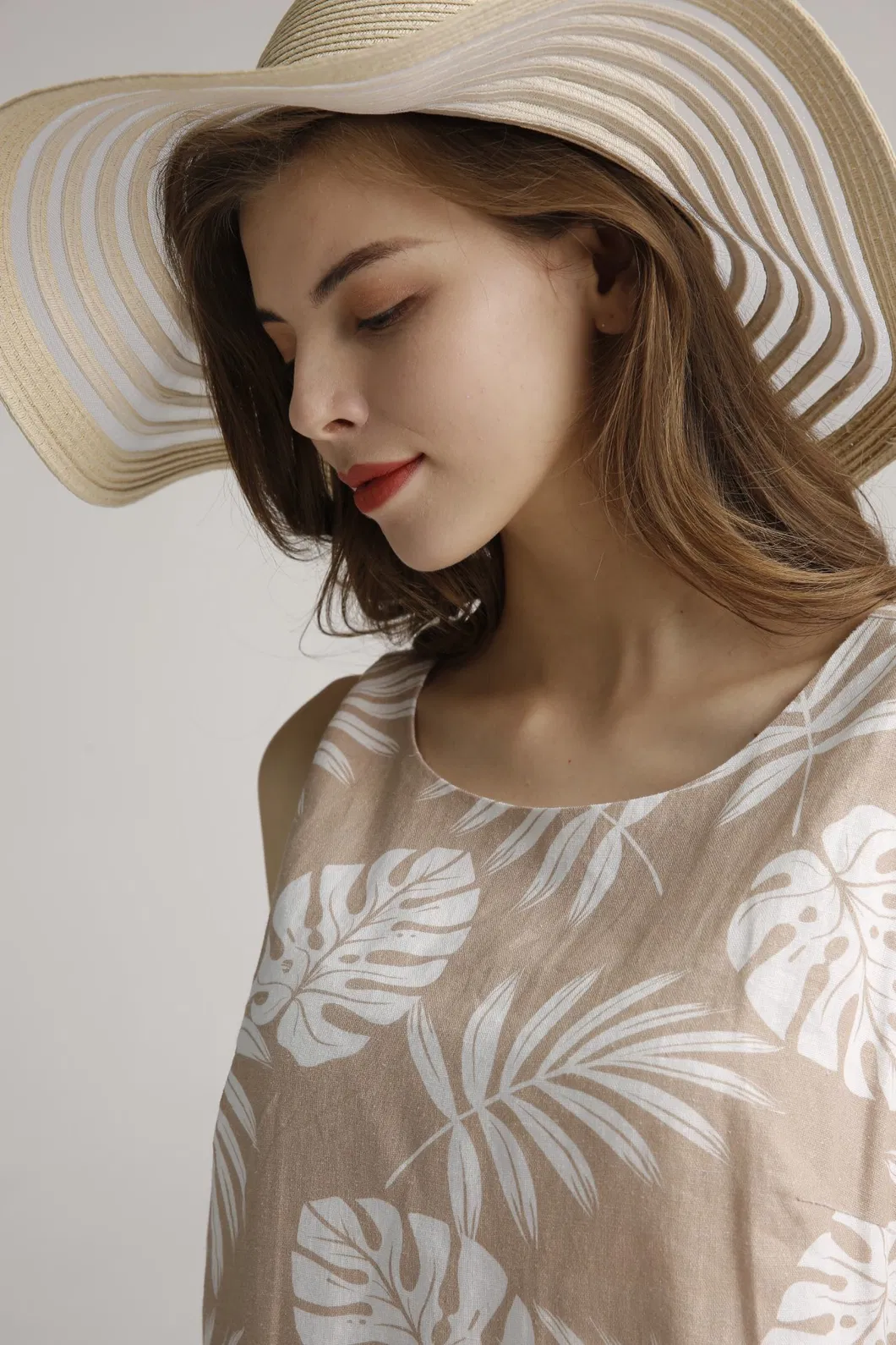 Slim Linen Visocse Ladies Dress Printing