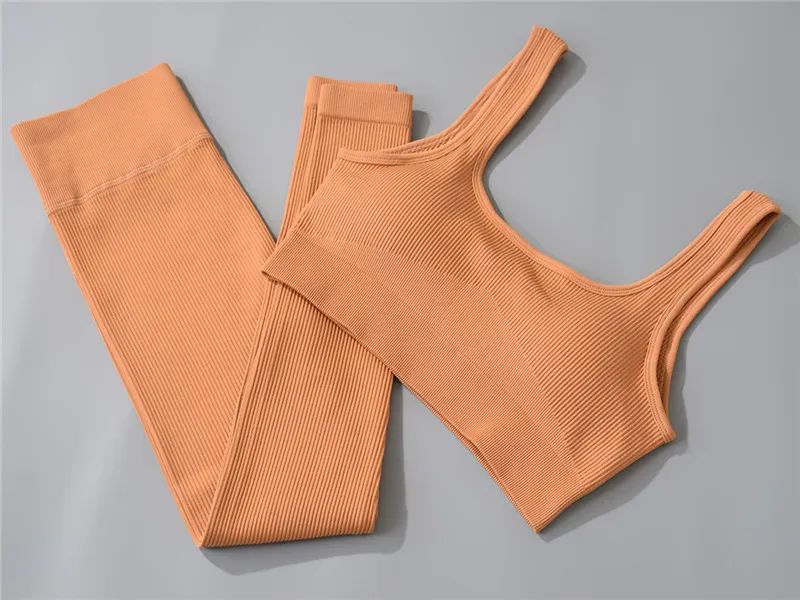 Spot 2021! Europe and America Amazon Knitted Thread Sports U-Neck Vest Trousers Yoga Clothes Fitness Suit