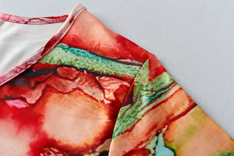 Spring Summer New Ladies Short Sleeve Ink Spot Printing Dress