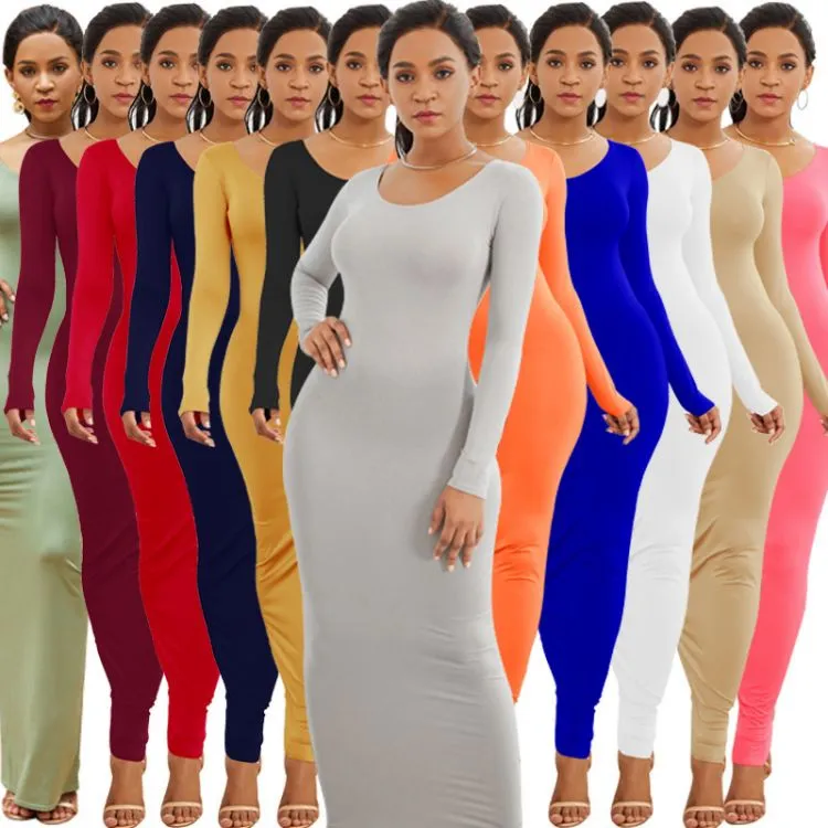 Summer Knitting Casual Dresses Ladies Solid Color Pencil Maxi Dress Bodycon Dresses Women