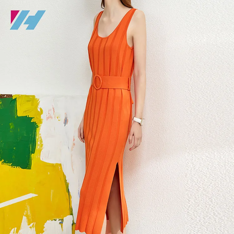 Summer Sundress Knit Dress with Belt for Women