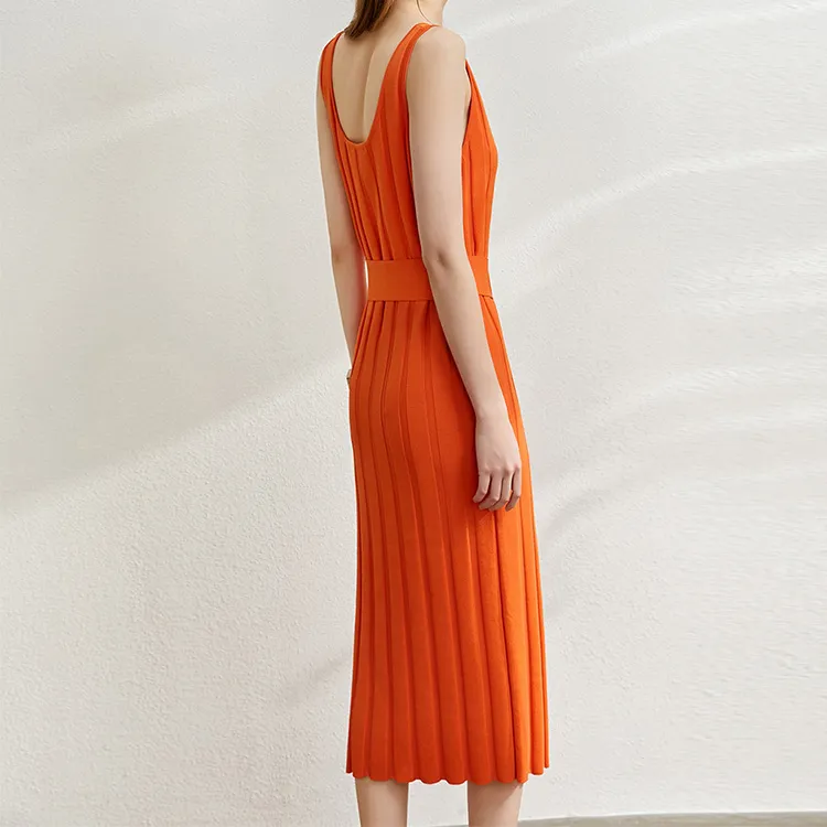 Summer Sundress Knit Dress with Belt for Women