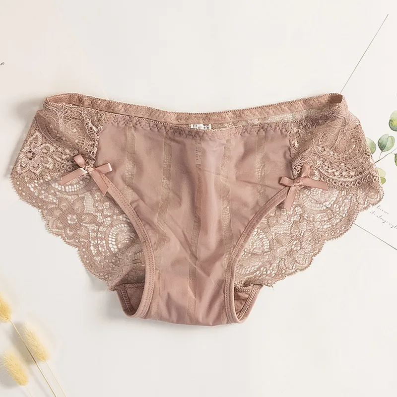 The Thin Ice Silk Stripe Lace Edge Lightly Skilled Hollow out Sexy Perspective Air Lady Low Waist Cotton Crotch Underwear Woman