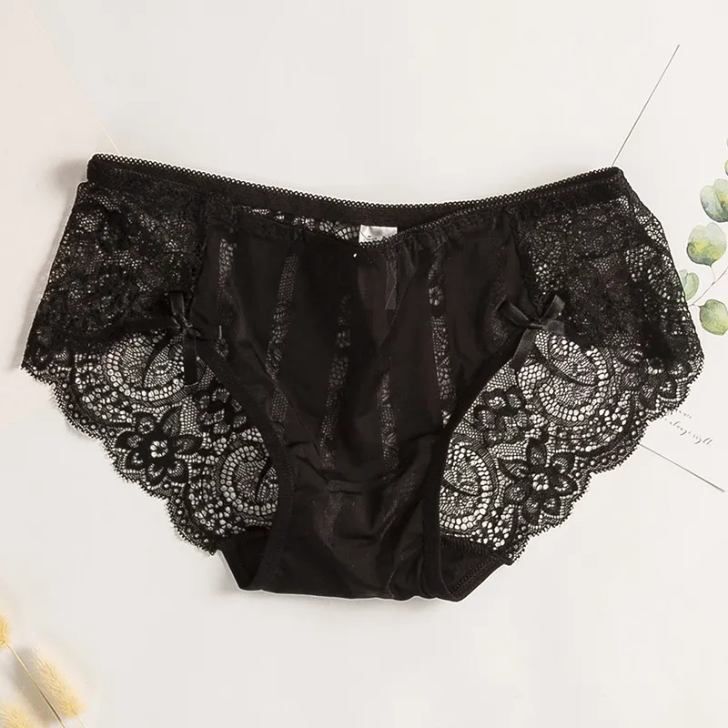 The Thin Ice Silk Stripe Lace Edge Lightly Skilled Hollow out Sexy Perspective Air Lady Low Waist Cotton Crotch Underwear Woman