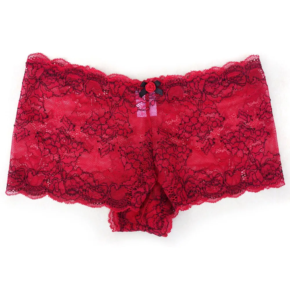 Underwear Set Color Contrast Lace Bra with Boylet & Thong