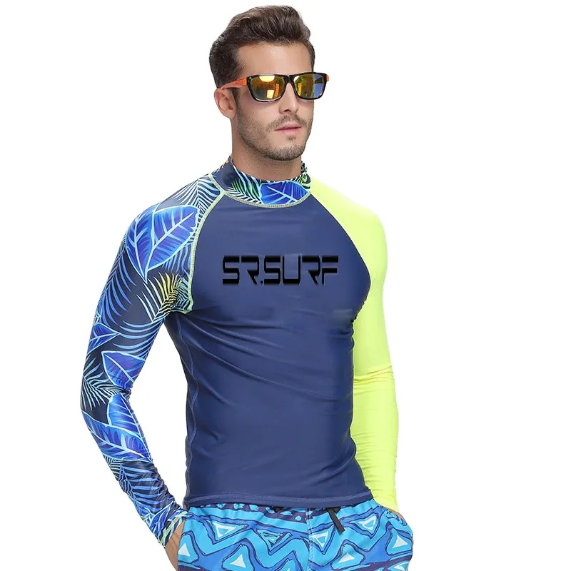 Upf 50 Long Sleeve Surfing Rushs Guard Men Anti UV Rashguards Seaside Shirt