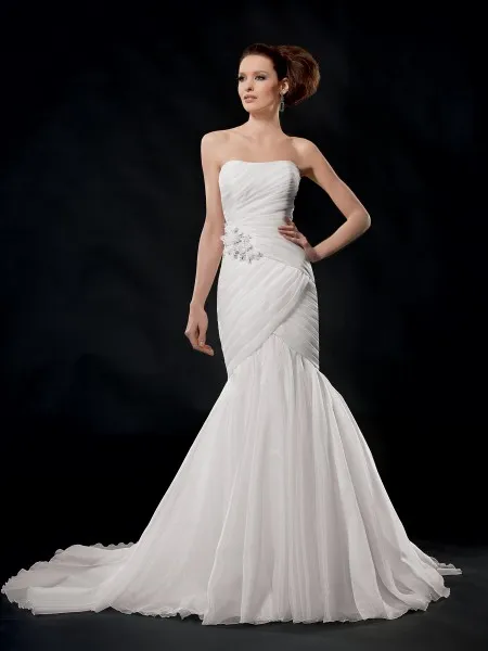 White Organza Crepe Bridal Gown Vestidos in Stock Mermaid Wedding Dress