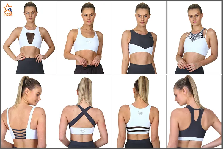 Wholesale Latest Womens Active Wear Clothing Sexy Plain Strappy Yoga Sports Bra Fitness Custom Logo