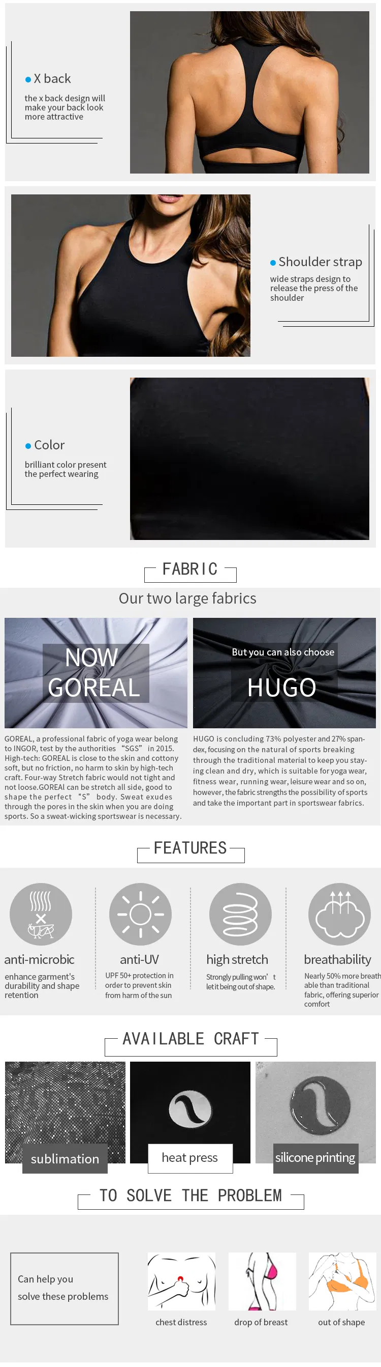 Wholesale Custom Strappy Sexy Plain Black Fitness Gym Yoga Wear Women′s Sports Bra