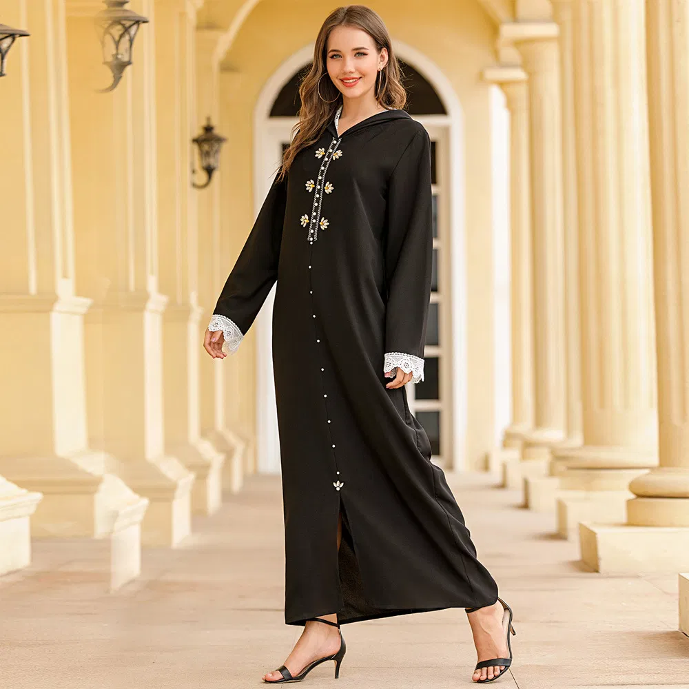 Wholesale Muslim Islamic Clothing Islamic Cloth Dubai Black Abaya Morocco Long Dress Turkey Islamic Woman Clothes Kaftan Dress Muslim Women Hejaab Dress