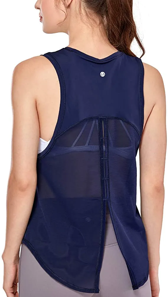 Women′s Activewear Quick Dry Workout Sleeveless Shirt Mesh Running Tie Back Tank Top