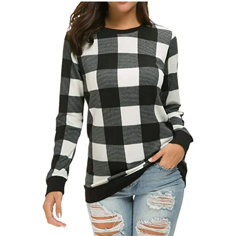 Women′s Personalised Monogrammed Buffalo Plaid Long Sleeve Shirt Knitted Long Sweater