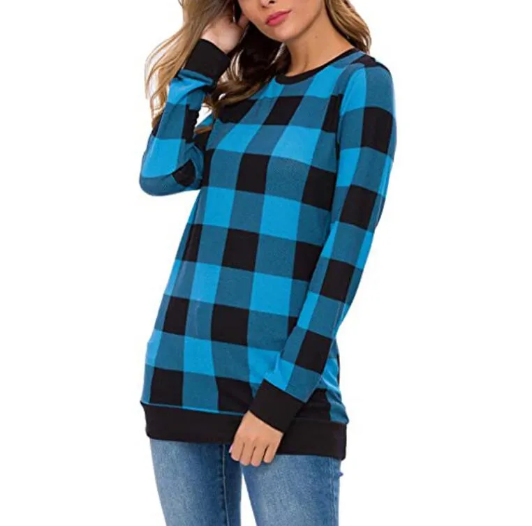 Women′s Personalised Monogrammed Buffalo Plaid Long Sleeve Shirt Knitted Long Sweater
