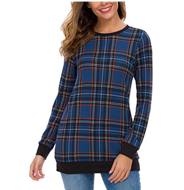 Women's Personalised Monogrammed Buffalo Plaid Long Sleeve Shirt Knitted Long Sweater