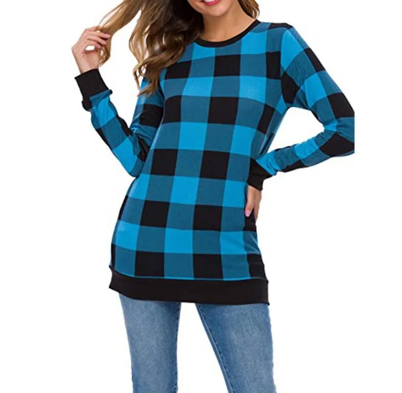 Women′s Personalised Monogrammed Buffalo Plaid Long Sleeve Shirt Knitted Long Sweater