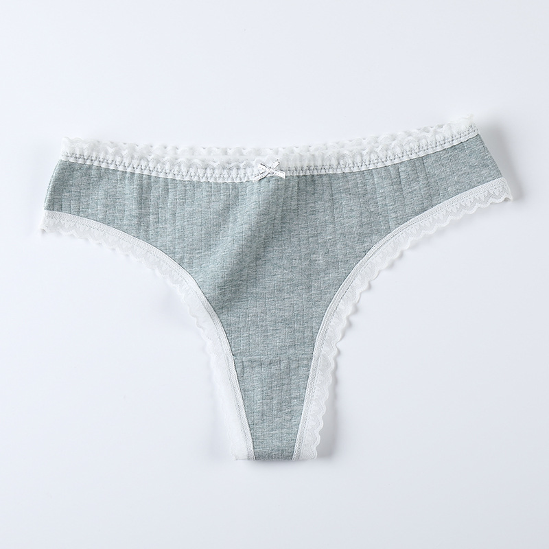 Women's Underwear Cotton Silk Antibacterial Crotch Sexy Lace Trim Thong