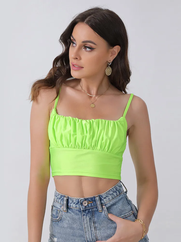 Women′s Wear European and American Fashion Sexy Slim Strap Solid Color Open Back Top