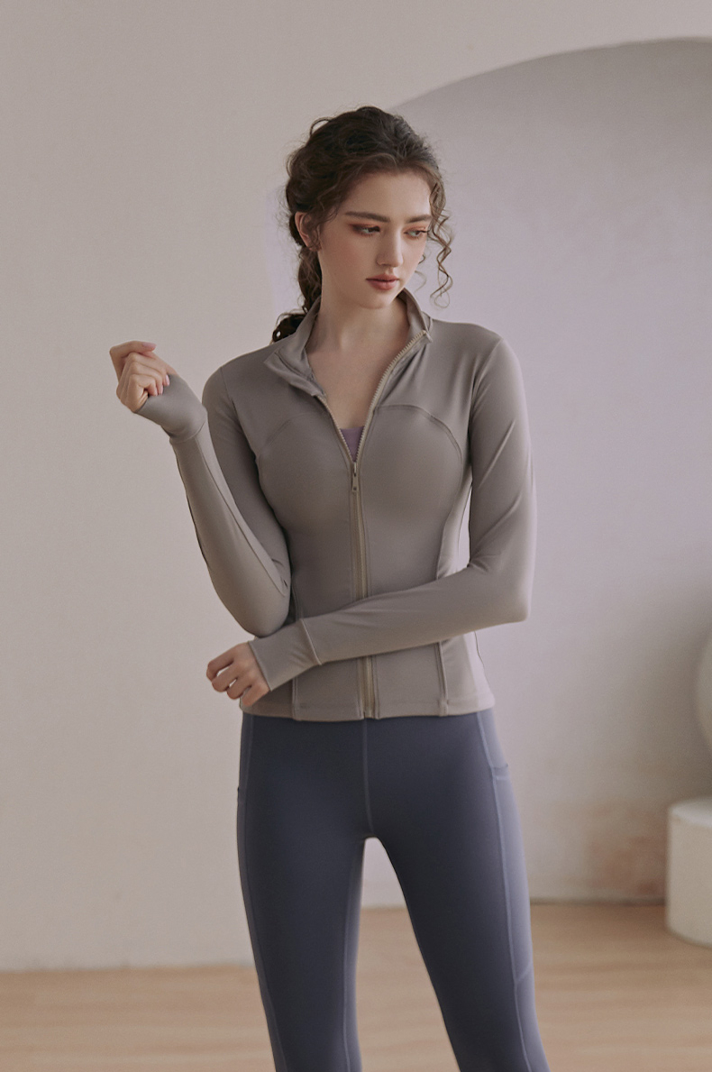 Yoga Wear Stand-up Collar Cardigan Zipper Sports Jacket Women's Tight-Fitting Running Quick-Drying Long- Sleeved Fitness Top